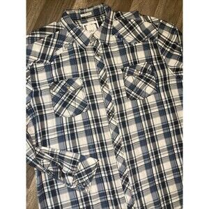 BKE Men XL Pearl Snap Shirt Athletic Fit Plaid Western Cowboy Raw Long Sleeve
